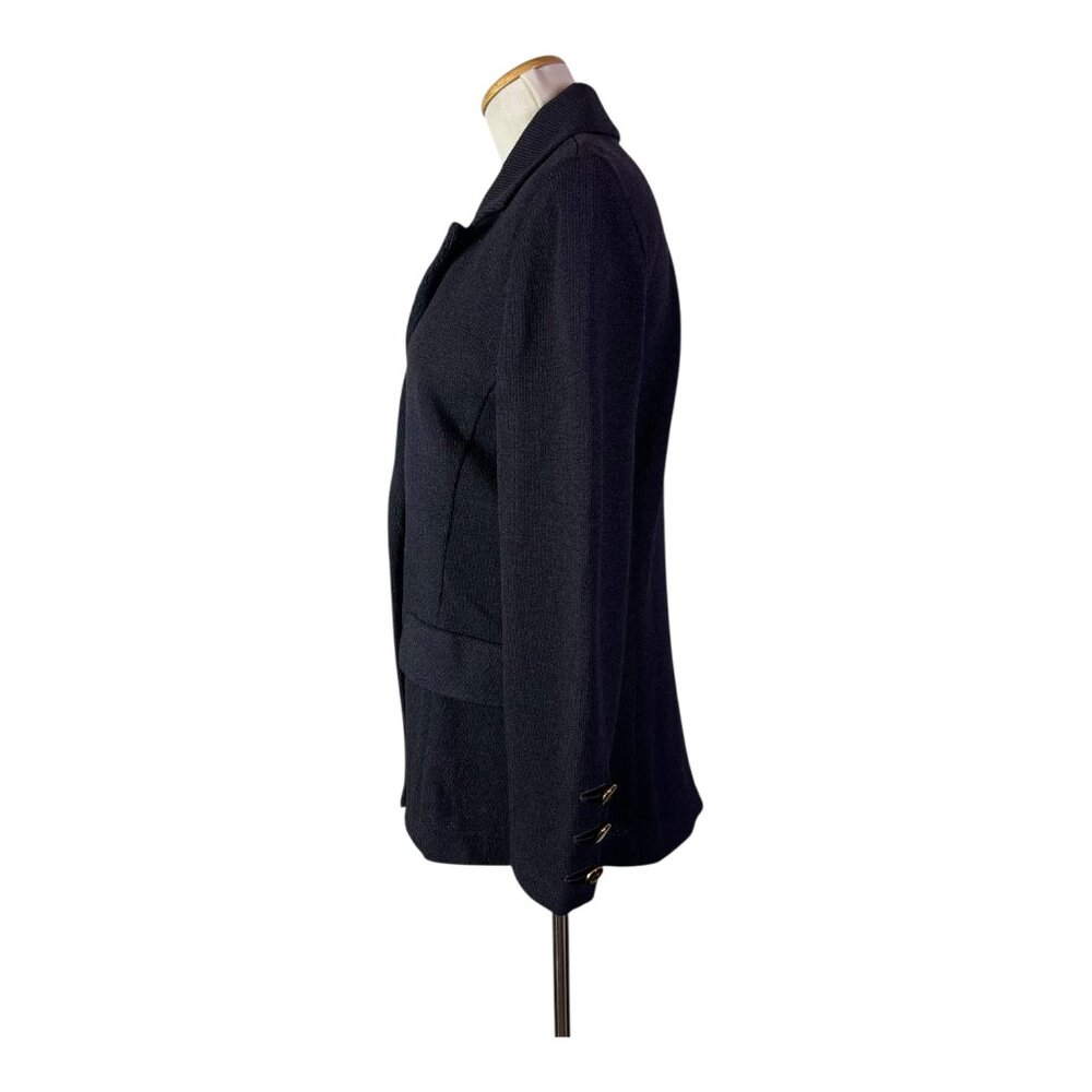 Vintage Austin Reed Size 4 Dark Navy Heavy Knit Double-Breasted Blazer Jacket - Picture 8 of 13